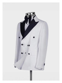 Wholesale Black and White Double Breasted Wedding Suits for Men Peaked Lapel Slim Fit Tuxedos 2 Pieces Fashion Casual Suits