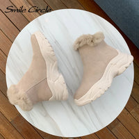 Smile Circle Suede leather Ankle Boots Women Flat platform shoes winter plush Keep warm Thick bottom Short Boots Ladies snow boo