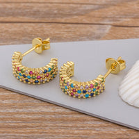 New Arrival Original Design Fashion Rainbow Earrings Jewelry Semicircle Girls Zircon Stud Earrings Best Birthday Party Gift