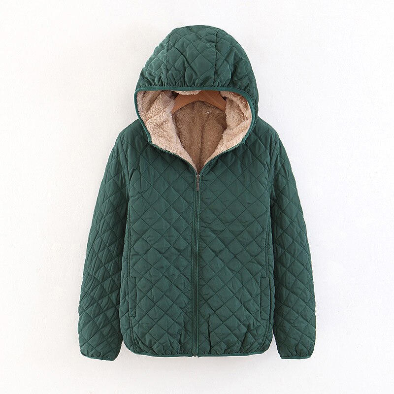 Women Autumn Winter Parkas Coat Jackets Female Lamb Hooded Plaid Long Sleeve Warm Winter Jacket S~3XL casaco feminino