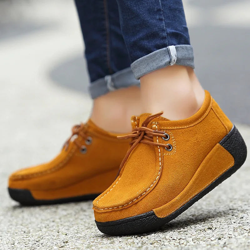 Women Platform Shoes Casual Shoes Women Pu Leather Wedges Flats Rubber Boots for Women