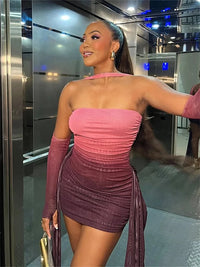 Shawl Women Ruched Side Ribbon Coquette Skinny Midnight Clubwear Party Bodycon Summer Vacation Sexy See Through Dress