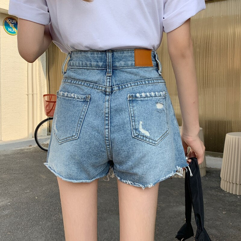 Button Tassel Skirt Ripped Jeans For Women Denim Fake Mini Shorts High Waist Sexy Casual Korea Fashion Clothes 2021 Summer New