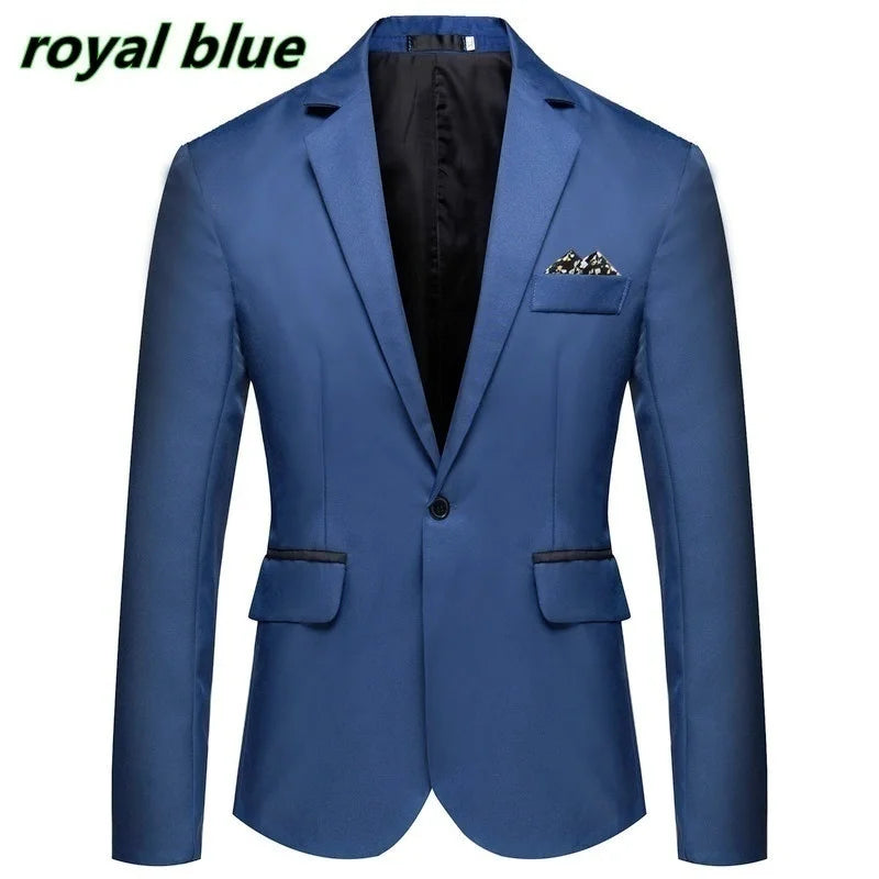 Men Slim Fit Office Blazer Jacket Fashion Solid Mens Suit Jacket Wedding Dress Coat Casual Business Male Suit Coat