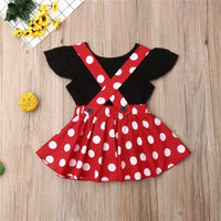 Baby Girls Ruffles Sleeveless T-shirt+Girl Bowknot Dot Red Suspender Skirt Baby Outfit Summer Clothing Toddler 2PCS set
