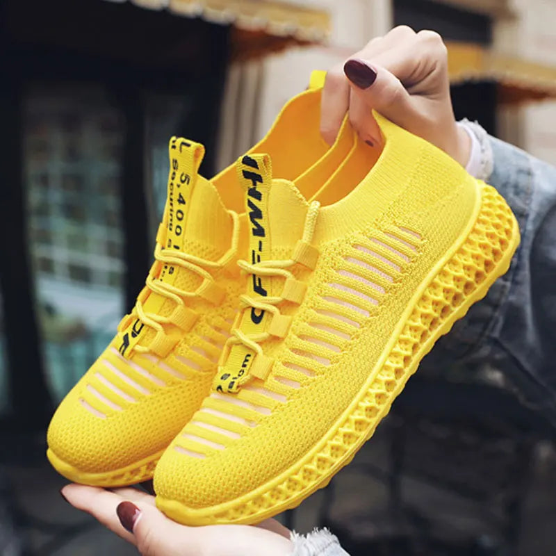 Casual Sneakers For Women Mesh Platform Breathable White Sport Sneaker Ladies Trainers Female Sock Sneakers Yellow Female Shoes