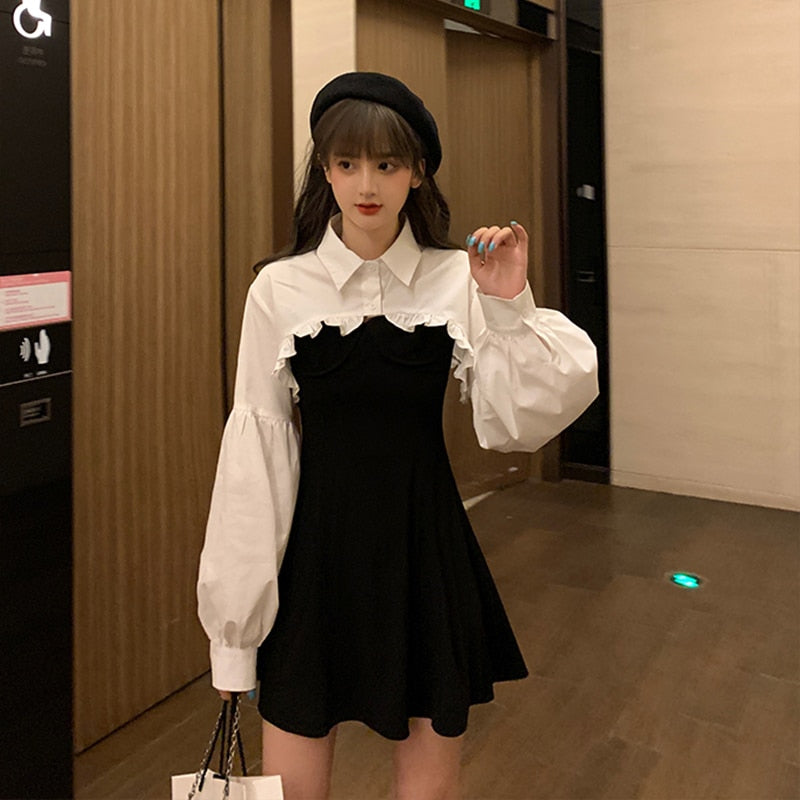 Elegant Party Dress Women Long Sleeve Sweet Empire High Street Mini Dress Gothic Y2k Dress Korean Summer 2021 Female Outfits