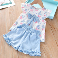 Humor Bear  Summer Girl Clothes Sets 2Pcs Fashion Navy Short Sleeve +Pleated Skirt Kids Clothes Suit Cute Toddler Clothes