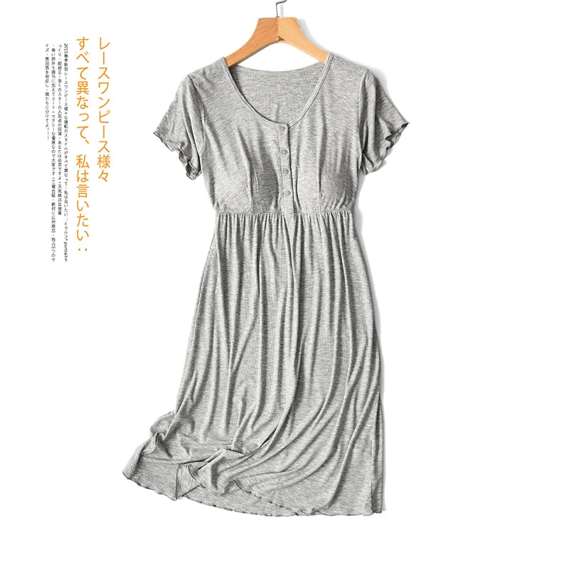 Fdfklak Night Gown Summer Short Sleeve Modal Pragnent Dress Women Nursing Clothes Maternity Wear Loose Maturnity Dresses