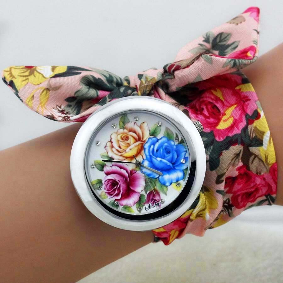 Shsby New Design Ladies Flower Cloth Wrist Watch Fashion Women Dress Watch High Quality Fabric Clock Sweet Girls Watch