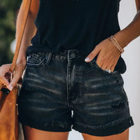 2025 New Women Summer Black Denim Shorts Fashion High Waist Elastic Shorts Jeans S-2XL Global Drop Shipping