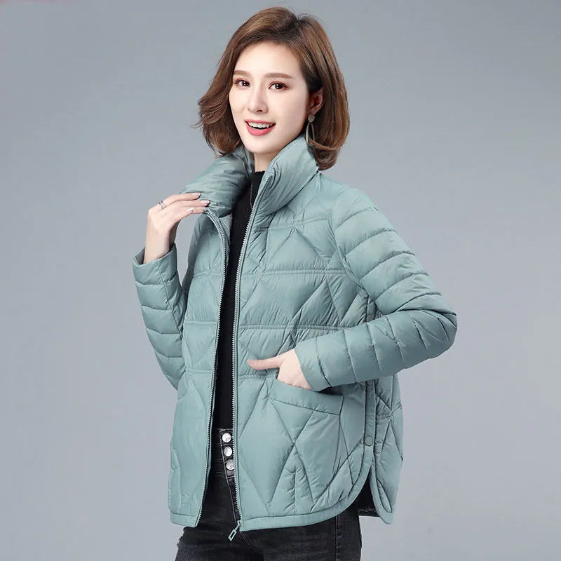 Autumn Winter Women Lightweight Down Cotton Jacket 2022 Thin Solid Stand Collar Short Jacket Female Cotton Padded Coat Overcoat