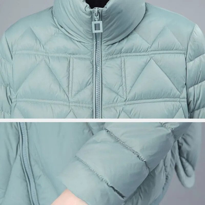 Autumn Winter Women Lightweight Down Cotton Jacket 2022 Thin Solid Stand Collar Short Jacket Female Cotton Padded Coat Overcoat