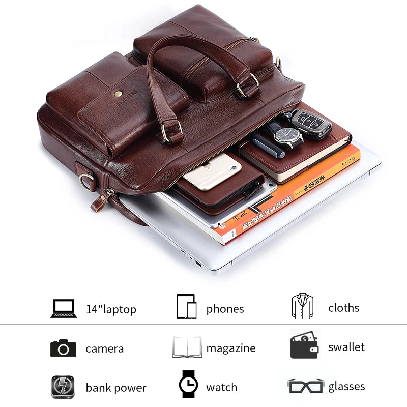 Men Genuine Leather Handbag Large Business Travel Messenger Bag Male Leather Laptop Bag Men's Documents Crossbody Shoulder Bag