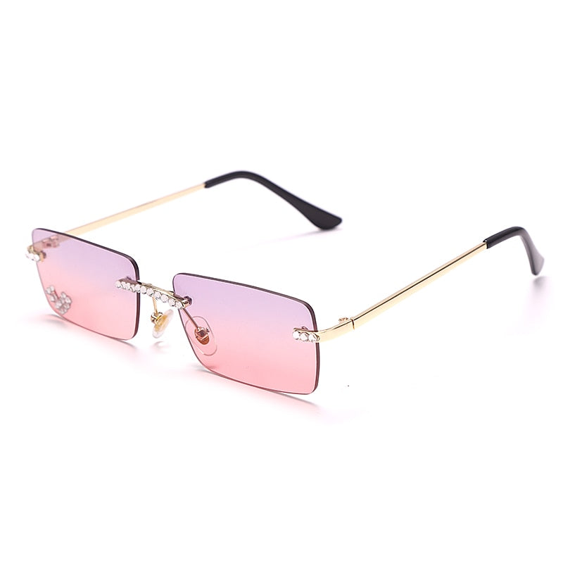 Rimless Diamond Sunglasses Women 2021 Rectangle Steampunk Sun Glasses Crystal Vintage Rhinestone Glasses Eyewear UV400 Oculos