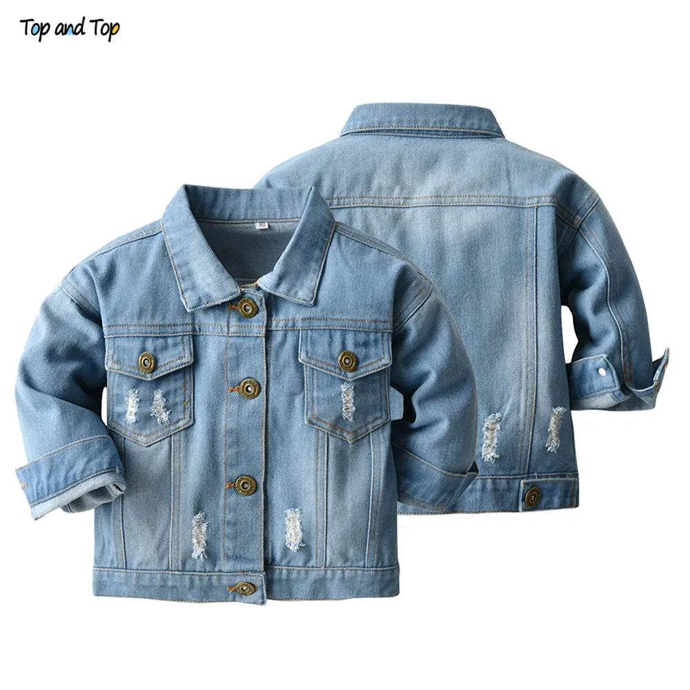 Top and Top Spring Autumn Kids Casual Jacket Girls Ripped Holes Jeans Coats Little Boys Girls Denim Outerwear Costume 12M-6Y