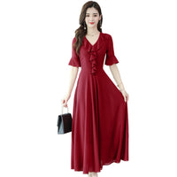 Chiffon dress 2020 Korean summer new fashion V-neck flared sleeves Slim was thin temperament big swing dress