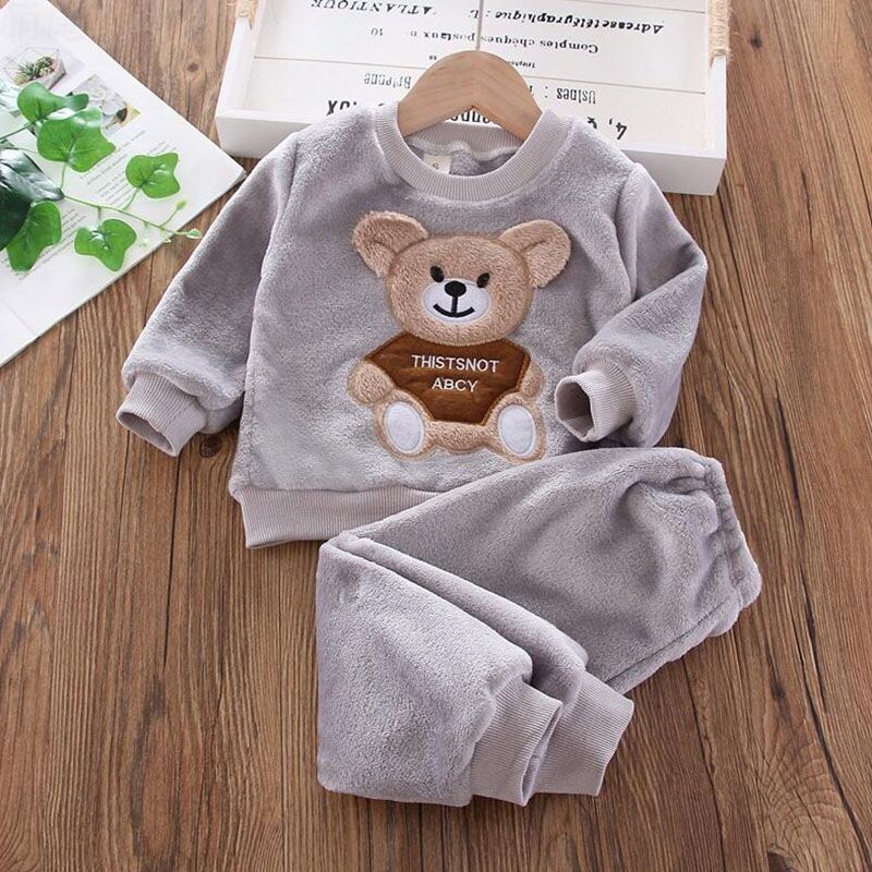 Baby Boys And Girls Clothing Set Tricken Fleece Children Hooded Outerwear Tops Pants 3PCS Outfits