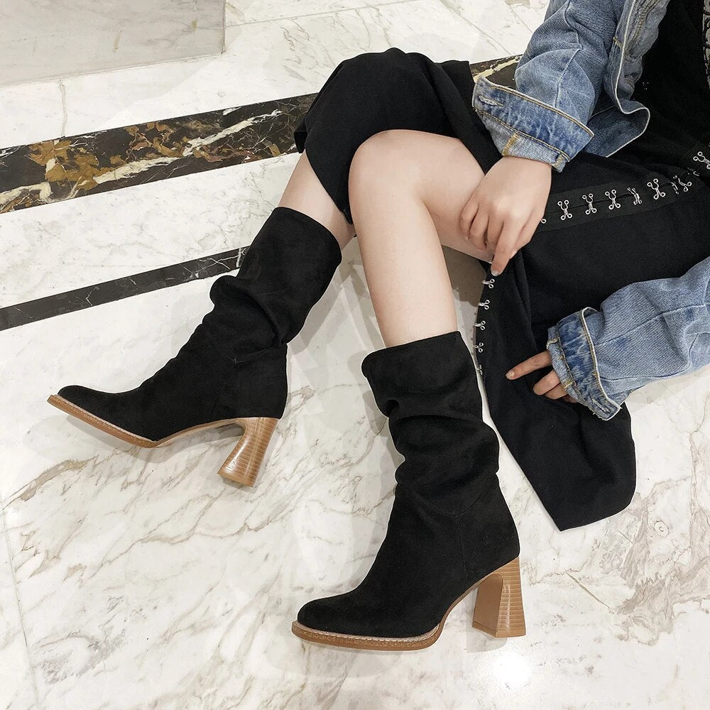 2023 High Quality Winter Women Boots Fashion Martins Boots Ladies Mid Calf Snow Booties Outdoor Casual Boats Mujer Shoes 33-43