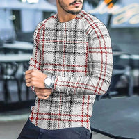 T-shirt Long Sleeve Slim Top Cotton Blend Men Stripe Plaid Print Male Pullover Sweater for Autumn Men clothing Casual Streetwear