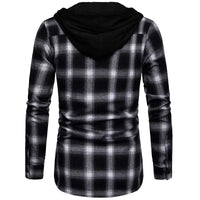 Men's Shirts Autumn Fashion Casual Plaid Shirts Long Sleeve Cotton high quality Pullover Hooded Shirt Winter Mens Top Blouse