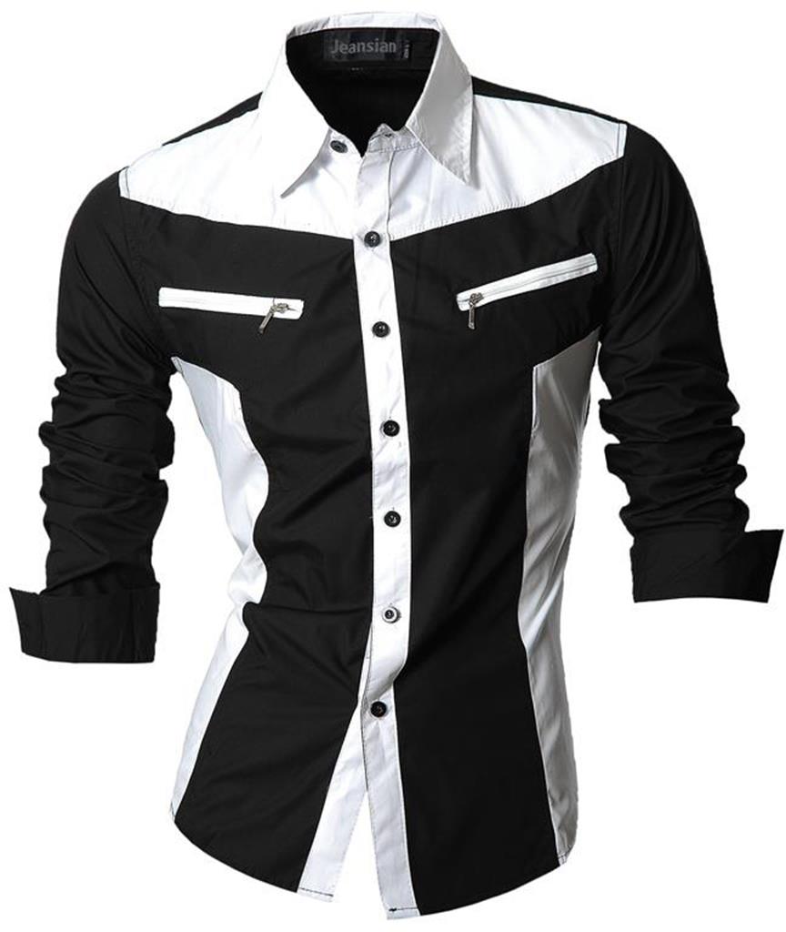 Sportrendy Men&#39;s Shirt Dress Casual Long Sleeve Fashion Dragon Stylish JZS091 Black