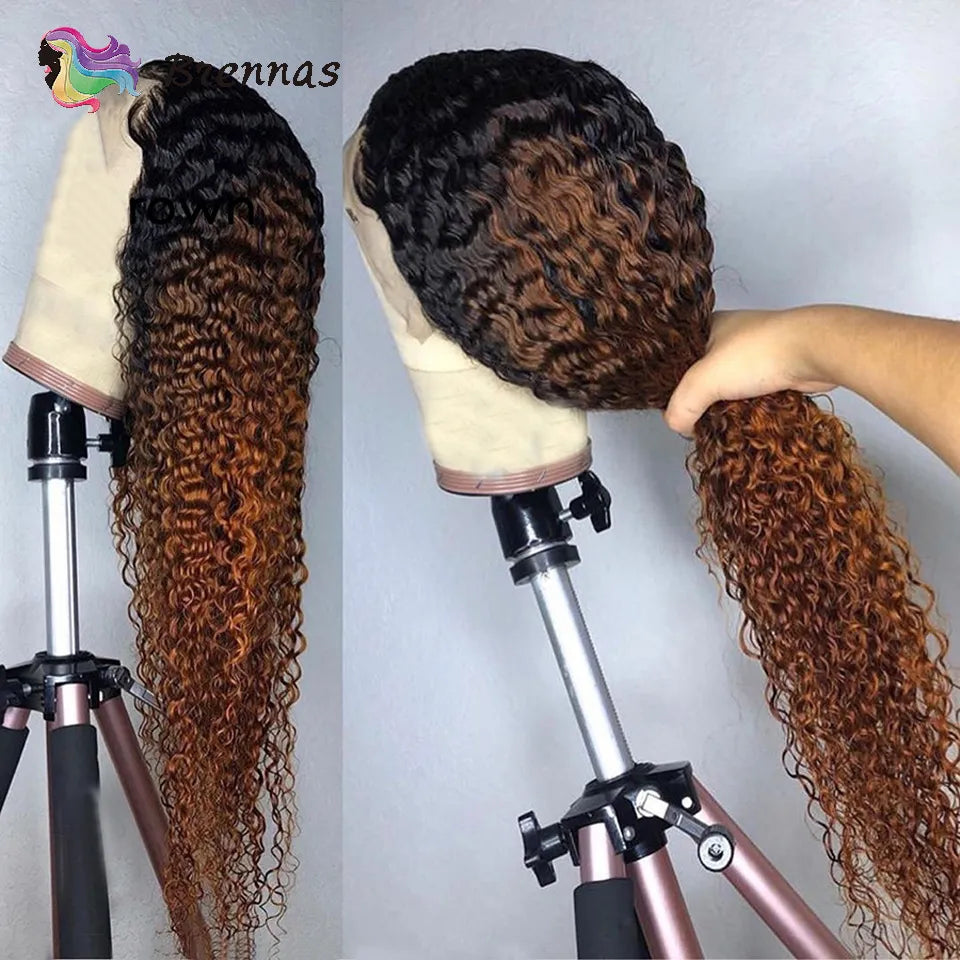 Ombre Curly Lace Front Human Hair Wigs For Women Bleached Knots Density180 Preplucked 13x4 Brazilian Hair Curly Lace Frontal Wig