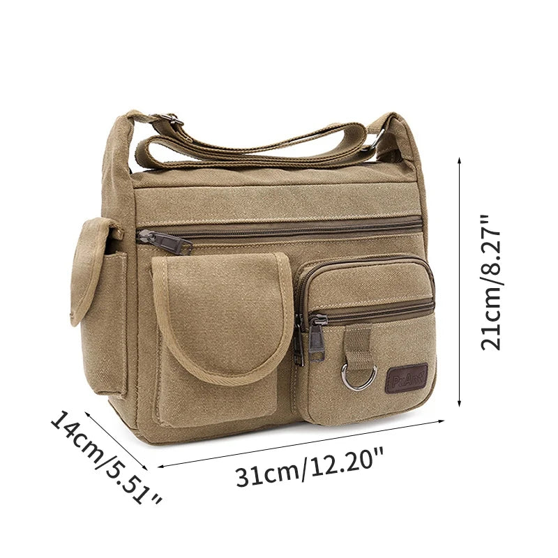 Canvas Messenger Bag for Men Vintage Water Resistant Waxed Crossbody bags Briefcase Padded Shoulder Bag for Male Handbag