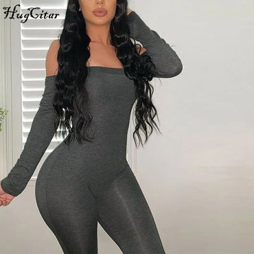 Hugcitar 2020 long sleeve slash neck sexy bodycon jumpsuit autumn winter women fashion streetwear outfits stretchy jumper