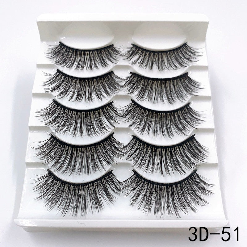 5 Pairs Faux Mink Eyelashes Fluffy Wispy Long Dramatic False Lashes Thick Volume Fake Eyelashes Natural Soft Extension Eyelash