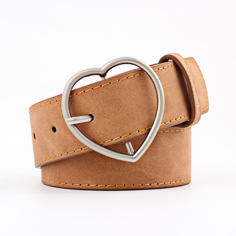 Double Ring Women Belt Fashion Waist Belt PU Leather Metal Buckle Heart Pin Belts For Ladies Leisure Dress Jeans Wild Waistband