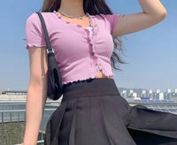 2020 Women Fashion Short-Sleeve Ruffles Cardigans Sweaters With Single Breasted Big elastic Knitted Crop Tops