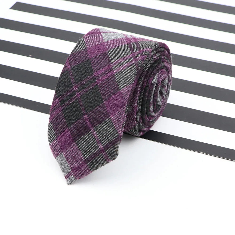 Men's  Business Diamond Check Tie Artificial Wool Cotton Dark Color Tie Striped Black Grey Necktie For Daily Accessory Paty Gift