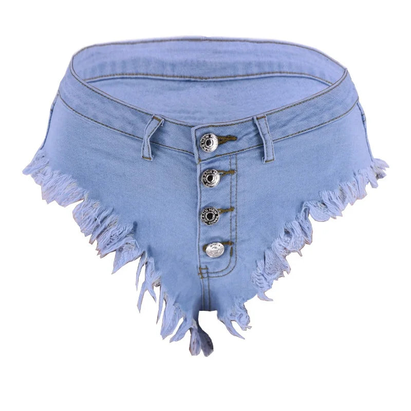 High Ultra Short Skinny Mid Waist Casual Summer Denim Shorts for Women Sexy Nightclub Queen DJ Style
