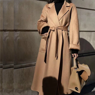 Winter Korean Popular High-end Water Corrugated Woolen Overcoat 2023 Fashion Long Bathrobe Style 100% Wool Jacket Coat Women