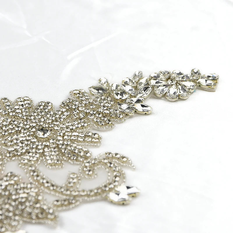 WRA-1006 Keering Hotsale Elegant Gold Wholesale Handmade Long Clause for Bridal Wedding Dress Beaded Bodice Patch Rhinestones