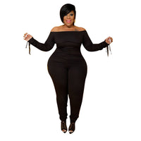 Sexy Plus Size Jumpsuit Overalls for Women  Off Shoulder Bandage Long Sleeve Romper