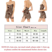 Women Fashion Leopard Print Slip Dress Summer Holiday Beach Bodycon Party Strappy Backless Mini Dresses Sundress