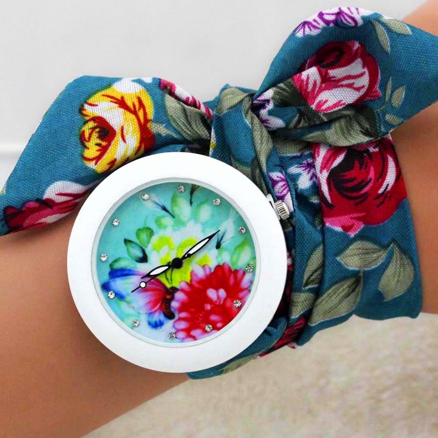 Shsby New Design Ladies Flower Cloth Wrist Watch Fashion Women Dress Watch High Quality Fabric Clock Sweet Girls Watch