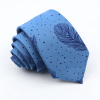 New Cotton Denim Ties For Men 7CM Floral Feather Dot Blue Neck Tie For Wedding Party Casual Print Slim Neckties Daily Wear Gift