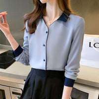 Women's Shirt Solid Basic Chiffon Shirts 2023 Spring Autumn New Commuter Work Wear Long Sleeve Lapel Blouse Female Clothing 3XL