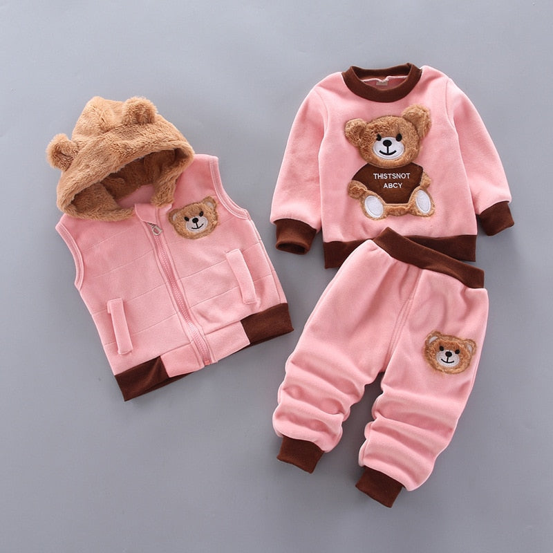 Baby Boys And Girls Clothing Set Tricken Fleece Children Hooded Outerwear Tops Pants 3PCS Outfits