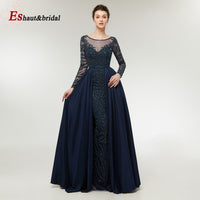 Elegant Mermaid Evening Night Dress for Women 2023 Muslim O Neck Long Sleeves Beads Sequin Formal Prom Wedding Party Gowns