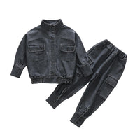 Trend Baby Girls Clothes Jeans Denim Suit Sets 4 6 8 10 12 13 Years Teens Kids Girls Short Jacket Coats jeans Joggers 2pcs Sets