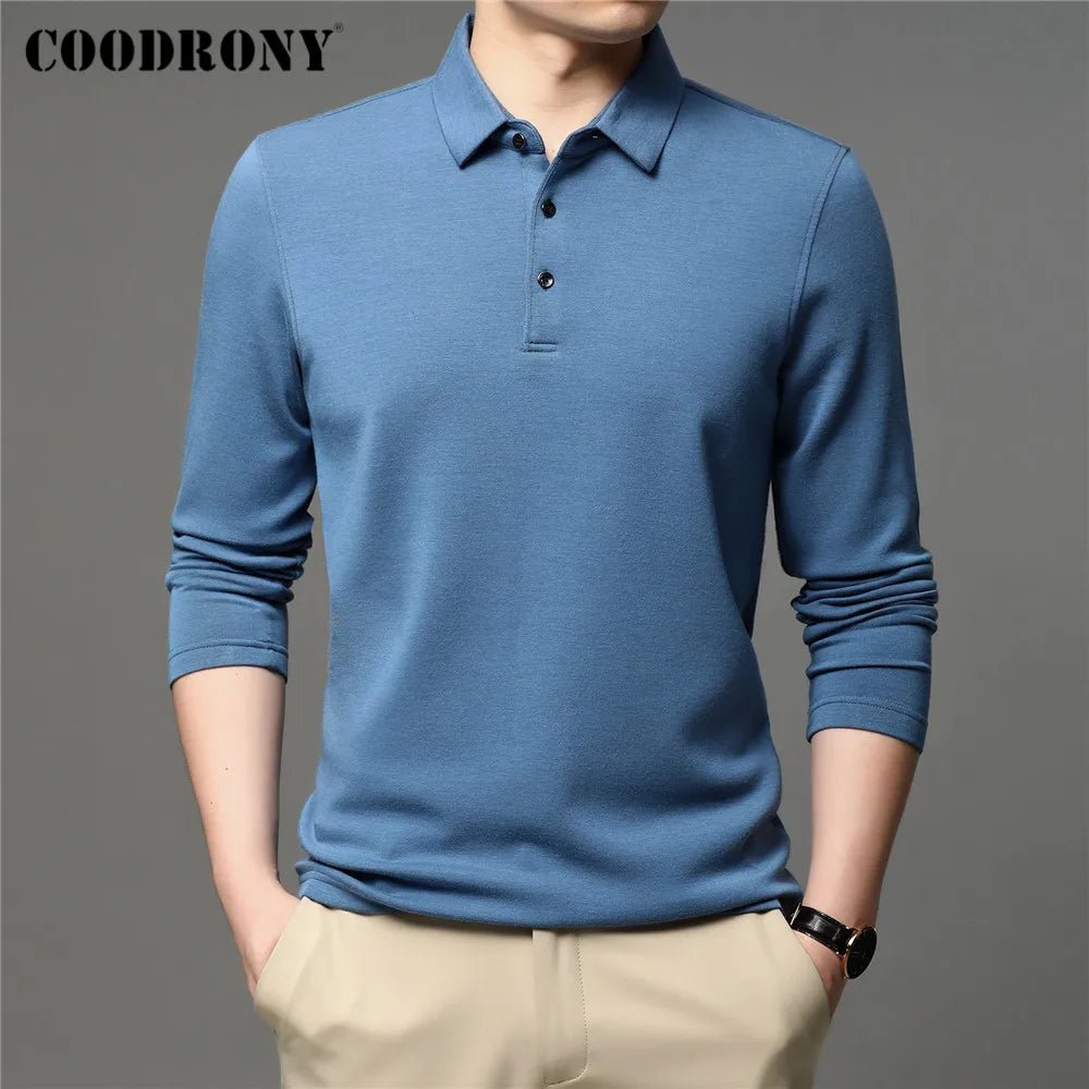 COODRONY Brand Spring Autumn New Arrivals High Quality Pure Color Business Casual Long Sleeve Polo-Shirt Men Clothing Tops C5050