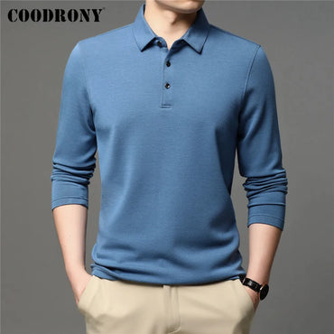 COODRONY Brand Spring Autumn New Arrivals High Quality Pure Color Business Casual Long Sleeve Polo-Shirt Men Clothing Tops C5050