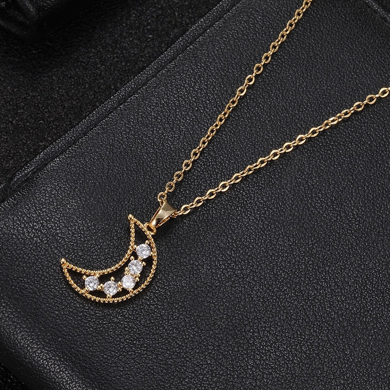 Stainless steel initial CZ necklace irregular hollow pendant necklace ladies accessories girl best party wedding jewelry