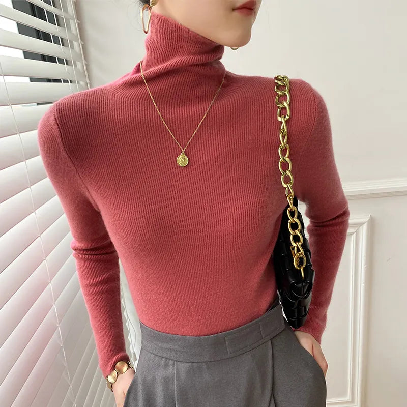 2021 Autumn Winter Women Sweater Turtleneck Cashmere Sweater Women Knitted Pullover Fashion Keep Warm New Long Sleeve Tops