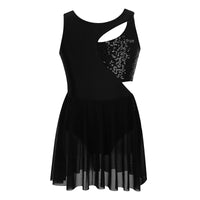 Girls Shiny Rhinestone Jazz Ballet Dance Dress Decorated Collar Sequins Mesh Tassel Hem Dance Leotards Dance Performance Dress