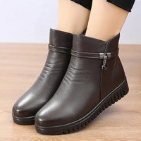 Women Ankle boots 2023 Warm Plush Wedge Boots for Women Casual Shoes Non-slip Waterproof Leather Boots Women Zipper Female Boots